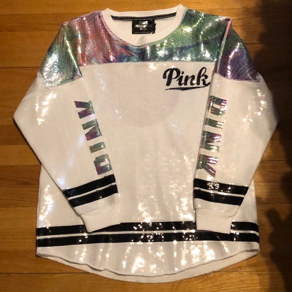 PINK Victoria's Secret Tops - LIMITED RELEASE PINK Sequin Varsity Crew